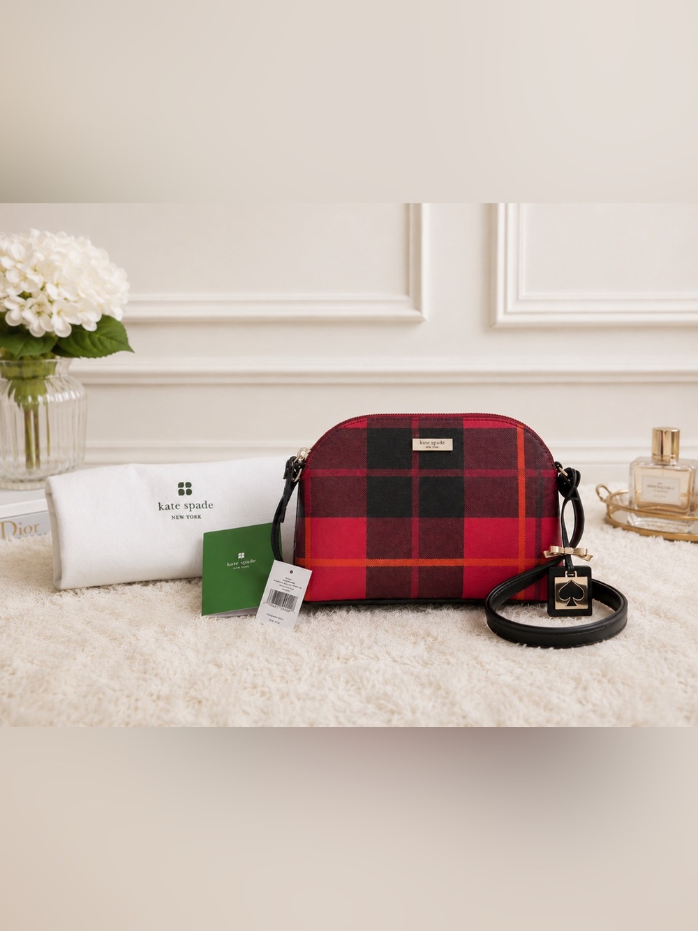 Kate Spade Woodland Red Plaid Hanna Dome Crossbody Bag NWT + Dust Bag